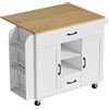 HOMCOM Isola da cucina con piano estraibile, Ante dell'armadio a chiusura soft, cassetti, portasciugamani, MDF, Bianco, 115x70x89 cm, Bianco | Aosom Italy