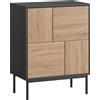 HOMCOM Credenza da pranzo con porte push-to-open, Armadio cucina con gambe in metallo, 60x35x78 cm, Nero e Legno naturale | Aosom Italy