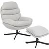 HOMCOM Poltrona Moderna relax con ottomana in tessuto ciniglia, 78x93x100 cm, bianco crema | Aosom Italy