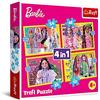 Trefl - Barbie, L'Allegro Mondo di Barbie - Puzzle 4in1, 4 Puzzle, da 35 a 70 Pezzi - Puzzle Colorati con le Bambole Iconiche, Diversi Livelli di Difficoltà, per Bambini dai 4 anni di età