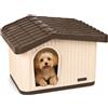VOUNOT® Cuccia per Gatti e Cani Impermeabile con Tetto Inclinato, Casetta per Gatti da Esterno Aerazione e Piedini Antiscivolo, Cucce Confortevole per Gatto Cane o Coniglio, 60x51x41 cm, Beige