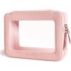 Aveniee Borsa per il trucco trasparente con cerniera e manico, portatile trasparente da viaggio, set per donne e uomini, custodia cosmetica in PVC impermeabile con grande spazio di archiviazione, Rosa, Large