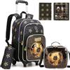 HTgroce Set 5 Pezzi Zaino Trolley Scuola Elementare Bambino Staccabile - Ergonomico Zaino Trolley Ragazzo Tema Calcio - Include Diario e Set Cancelleria Scuola