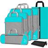 TAMOWA Set di 7 Organizer Valigia, Organizzatori da Viaggio a Compressione, Packing Cube per Vestiti, Scarpe, Biancheria Intima, Ultraleggero, Espandibile, Cielo Blu