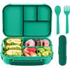 Amathley Porta Pranzo Bambini,Bento Box,Lunch Box,1200ML-4 Scomparti Porta Pranzo Ermetico con Posate Pcatola Per Salse,Sicuro Per Microonde,Lavastoviglie e Congelatore,Privo Di BPA (Verde)