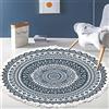 Duories Tappeto vintage bohémien in cotone,motivo mandala,lavabile,tessuto a mano,con nappe,per camera da letto,corridoio,soggiorno,tavolino da caffè,lavabile in lavatrice,120 cm,motivo floreale #16
