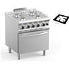 DEXION Cucina professionale a gas con 4 fuochi - Potenza 4 x kW 7 - Forno gas - Cm 70 x 73 x 85 h