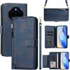MOJIA Cover per Honor Magic7 PRO/Magic 7 PRO, Custodia Portafoglio in Pelle PU con Tracolla e Cinturino da Polso, Porta Carte Multifunzionale. Blue