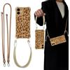 Tedyhulle Cover con Cordino per iPhone 12 6,1, Silicone Morbido Custodia con Laccio Collana Tracolla Necklace Rimovibile, Estetico Leopardato Marrone Motivi Fotocamera Protettiva Case per Donne