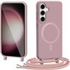 Spdymo Cover Magnetica per Samsung Galaxy S23 5G avec Cordino, Compatibile con MagSafe, Morbido Silicone Custodia per Samsung S23 con Collana Tracolla AntiGraffio Protettiva Case, Rosa Oro