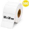 Kistayle Etichette termiche 50 × 30 mm - Rotolo 500 etichette | 500 etichette adesive in carta termica bianca