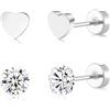 FACOKO 2 Paia di Orecchini a Cuore con Zirconi in Titanio, Schiena Piatta, Colore Argento, 5 mm - Gioielli Eleganti per Donna - Ipoallergenico (5 mm-Argento-Cuore&CZ retro piatto)