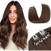 GOO GOO Extension Capelli Veri Cheratina Microring, 40cm 50g 50 Ciocche, 100% Remy Capelli Umani Estensioni per Capelli Alla Cheratina Fusione fredda Marrone Cioccolato #4A