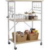 Relaxdays Carrello da Cucina, 3 Ripiani, 6 Ganci, Metallo, casa e Ufficio, HLP: 89x60x40 cm, Effetto Legno/Bianco
