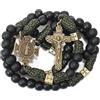 Nazareth Store Collana con rosario in paracord resistente e robusto in metallo color bronzo antico, perline di preghiera nere opache con medaglia di San e crocifisso (San Benedetto e croce di San Benedetto)