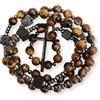 Nazareth Store Collana rosario da uomo in onice nero o perline occhio di tigre con croce in lega nera, gioielli religiosi cattolici cristiani, regalo per lui, 22 inches, Pietra, Non pietra preziosa