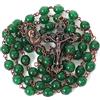 Nazareth Store Collana rosario con perline in pietra naturale Design in rame antico Medaglia del suolo sacro e croce in sacchetto di velluto - Rosari cattolici Terra Santa Gerusalemme (Giada Verde)