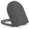 YEAUPE PRO Tavoletta WC D Forma, Copriwater, Sedile WC Chiusura Ammortizzata con Sgancio Rapido a un Pulsante, Modello di installazione allegato, Trama di rombo Grigio, 43,5 * 36,2 * 5,1 CM