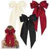 GWAWG 3 mollette grandi con fiocco per capelli con grande fiocco annodato in raso setoso bianco nero rosso per donne e ragazze barrette