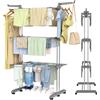 Innotic Stendino 4 Livelli, Stendibiancheria Pieghevole con Ruote e Ali, Stendino Verticale Allungabile Salvaspazio, Capiente, Stendipanni in Acciaio Inox, Stendino a Torre per Esterno/Interno,grigio