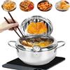 mumisuto Pentola per Friggere, Pentola per Friggere in Stile Giapponese, Friggitrice in Acciaio Inossidabile con Termometro e Coperchio per Friggere, Pollo Francese, Pesce Secco (Argento, 20cm)