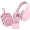 Bolaris, pacchetto audio 3 in 1 cuffie stereo Malaga / altoparlante Bluetooth / cuffie Valencia, rosa