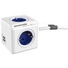 Allocacoc PowerCube DuoUSB Extended DE - Ciabatta a 4 prese con corrente di ricarica USB 2,1 A, colore: Bianco/Blu