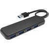 KabelDirekt Hub a 4 porte USB-3.0 (design slim, Plug & Play su PC/portatile/Mac, 4 porte USB-A/1 connettore USB-A, per connessioni USB, Speed/5 Gbit/s, nero)