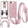 FERLAN Cover con Cordino per iPhone 16E/iPhone 17E Cover Magnetica, Cover in Silicone TPU Morbido Corda Collana Necklace Regolabile Stylish con Catena Ultra Sottile Case, Rosa sabbia