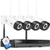 Hiseeu 【5MP+Visione Notturna a Colori】Hiseeu Kit Videosorveglianza WiFi 10CH 5MP NVR 1TB HDD, 4X5MP Telecamera IP, Audio a 2 Vie, Rilevamento del Movimento Suono Luce Allarme, Accesso Remoto Alexa