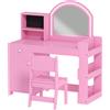AIYAPLAY Set Toeletta Trucco per Bambini 2 in 1 con Specchio, Sedia, Luce LED, Armadietto, Scaffali e Libreria, Rosa | Aosom Italy