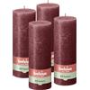 Bolsius Candela rustica a pilastro - rosso scuro - 19 x 7 cm - confezione da 4 - lunga durata di 85 ore - non profumate - cera vegetale naturale - senza olio di palma