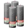 Bolsius Candela rustica a colonna, colore grigio scuro, confezione da 4, lunga durata di 85 ore, candela per la casa, decorazione d'interni, non profumata, cera vegana naturale, senza olio di palma,
