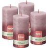 Bolsius Candele Rustiche a Colonna - Metallizzate - 13 x 7 cm - Rosa Cenere e Rosso - Confezione da 4 - Lunga Durata 60 ore - Include Cera Vegana Naturale - Senza Olio di Palma