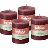 Bolsius Candela rustica a pilastro - Rosso scuro - Confezione da 4 - Lunga durata di 35 ore - Senza profumo - Cera vegana naturale - Senza olio di palma - 8 x 7 cm