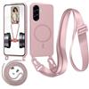 Beajew Custodia con corda per Samsung Galaxy S26, custodia magnetica in silicone liquido per Samsung Galaxy S26, con ciondolo regolabile, collana con cordino Case - Rosa Sabbia