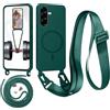 Beajew Custodia con corda per Samsung Galaxy S26, custodia magnetica in silicone liquido per Samsung Galaxy S26, con ciondolo regolabile, collana con cordino Case - Verde Scuro