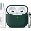 R-fun compatibile con AirPods 3a generazione 2021, per AirPods 3 Custodia Cover con kit di pulizia e portachiavi, morbida custodia protettiva in silicone, Verde foresta