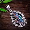 Ciondolo Fatto A Mano In Argento Sterling 925 Con Gemma A Sguscia Arcobaleno