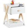 Relaxdays Comodino da Letto per Bambini, Tavolino con Cassetto Giochi Cameretta, 42x34x32 cm, Legno MDF, Bianco Naturale
