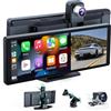 OEM Autoradio portatile con schermo da 10,26 pollici, compatibile con CarPlay, dashcam 4K, 1080p, display wireless per auto con Mirror Link/AUX/scheda TF da 128 GB