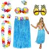PHOGARY 8PCS Gonna Hula Kit di Accessori per Costumi per Hawaii Luau Party - Ballando Hula con Fiore Bikini Top, Lei Hawaiana, Molletta, Occhiali da Sole (Blu)