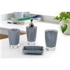 Fingey Set di accessori da bagno dal design moderno, 4 pezzi, portasapone, porta spazzolino da denti, dispenser di sapone, tazza per risciacquo, colore grigio