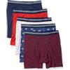Amazon Essentials Boxer Aderenti in Cotone Traspirante, Senza Etichetta Uomo, Confezione da 5, Blu Scuro/Guerrieri/Mimetica/Nero Bianco Righe/Verde Militare, XS