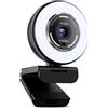 NexiGo N680E Pro, Webcam streaming 4K UHD con luce ad anello, autofocus PDAF, 1080P@60FPS, 2 microfoni con cancellazione del rumore, copertura per la privacy