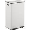 Relaxdays Cestino Relaxdays, 2 scomparti da 30 litri ciascuno, secchi interni estraibili, pedale, cucina, cestino a pedale, ferro, bianco/argento