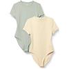 Amazon Essentials Body a Maniche Corte Aderente in Cotone Elasticizzato Donna, Pacco da 2, Prugna/Rosato Opaco, L