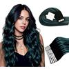 RUNATURE Extension Biadesive Capelli Veri Nero Ombre Verde 35cm 20Pcs 40g