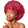 BONNET QUEEN Cuffia Seta Capelli Notte Regolabili Cuffia Capelli Ricci Bonnet con Lacci Lunghi Morbida e Protettiva Anti-Crespo, Borgogna