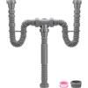 NBEADS Kit di Scarico per Doppio Lavello, Sifone Flessibile A P, Set Idraulico con 2 rotolo di Nastro Sigillante In PTFE, Kit Tubi Adatto per Cucina e Bagno con Anello di Tenuta, Grigio